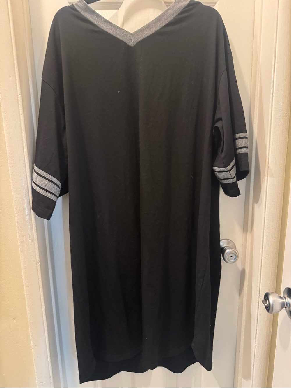 Men's Black V-Neck Short Sleeve Shirt with Contrast Trim